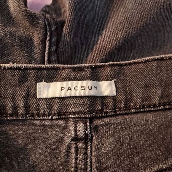 PacSun Distressed Crop Jeans Button Fly Womens Size 26 Black Ripped Fringe - Picture 10 of 16